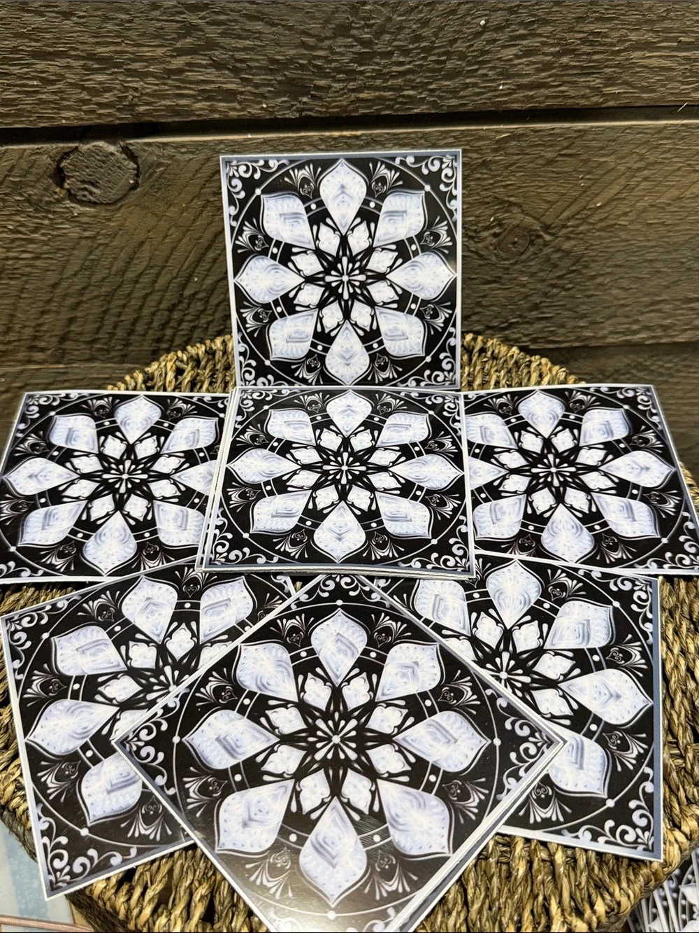 Set of 15 Black & White Mandala Decorative Tiles Peel & Stick Art Decals 4